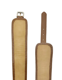 Two leather straps with beige interior on a white background