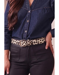 Jeans Belt Black and Almond Leopard Cowhide