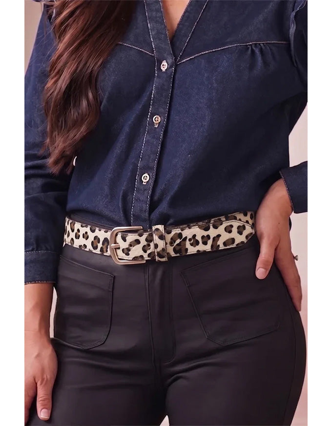 Jeans Belt Black and Almond Leopard Cowhide