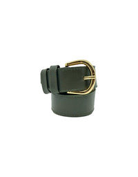 Green belt with a gold buckle on a white background