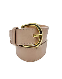 Beige belt with a gold buckle on a white background