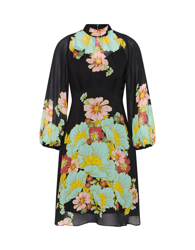 Julia Dress Dark Ink Floral - Australian Made