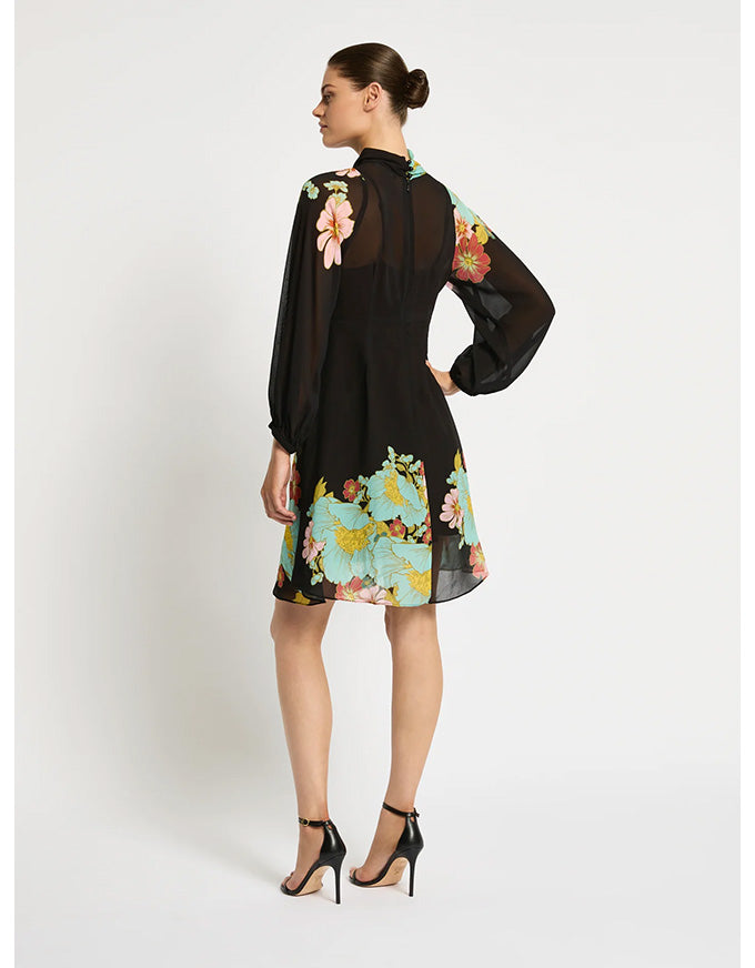 Julia Dress Dark Ink Floral - Australian Made
