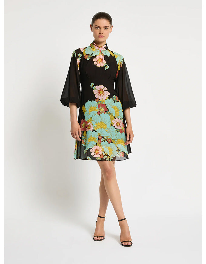 Julia Dress Dark Ink Floral - Australian Made