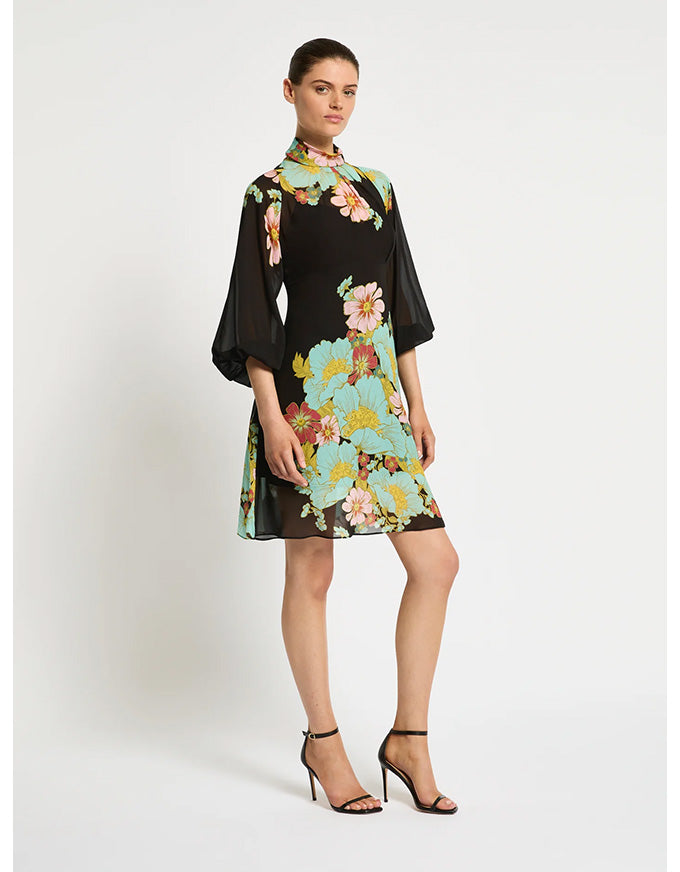 Julia Dress Dark Ink Floral - Australian Made