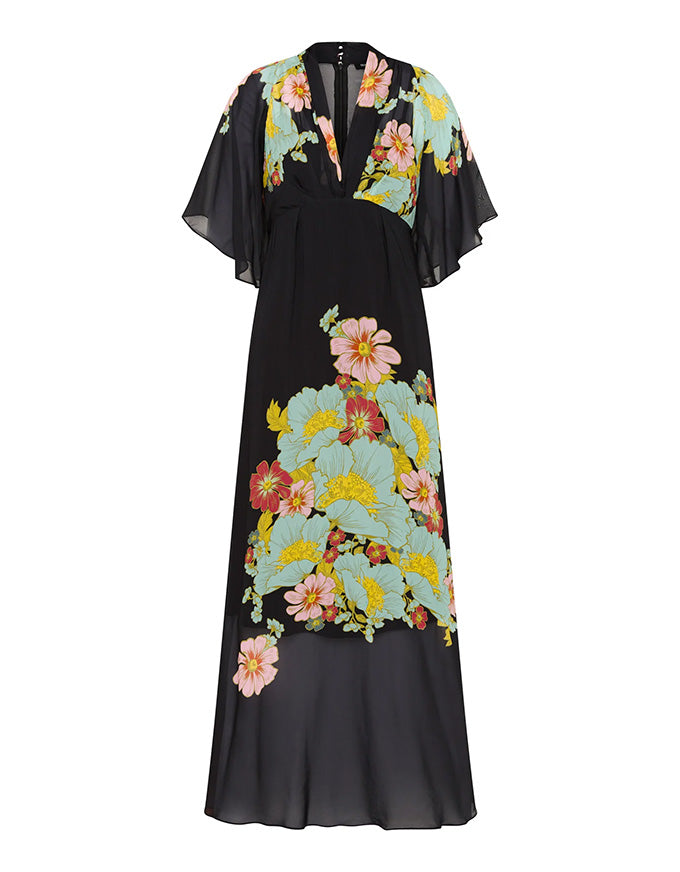 Julia Maxi Dress Dark Ink Floral - Australian Made