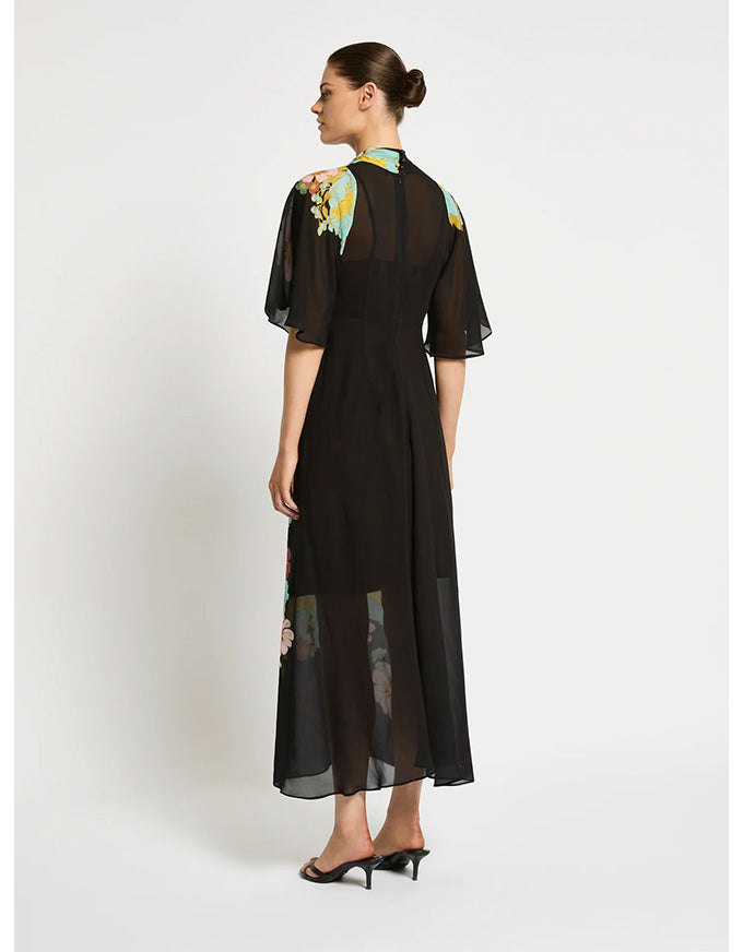 Julia Maxi Dress Dark Ink Floral - Australian Made