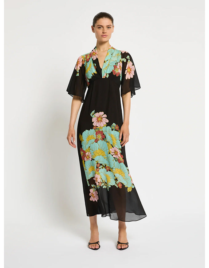 Julia Maxi Dress Dark Ink Floral - Australian Made