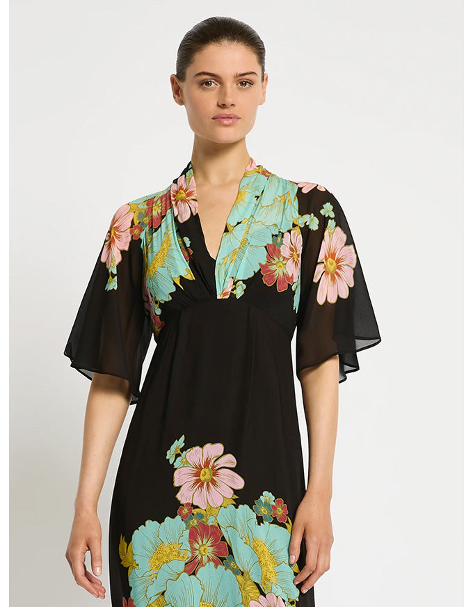 Julia Maxi Dress Dark Ink Floral - Australian Made