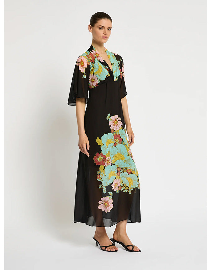 Julia Maxi Dress Dark Ink Floral - Australian Made