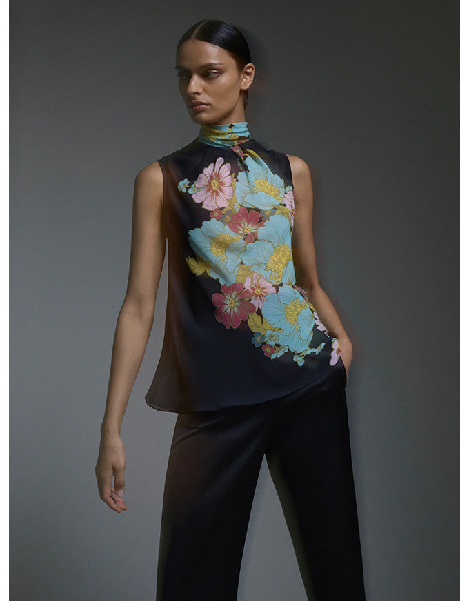 Julia Top Dark Ink Floral - Australian Made