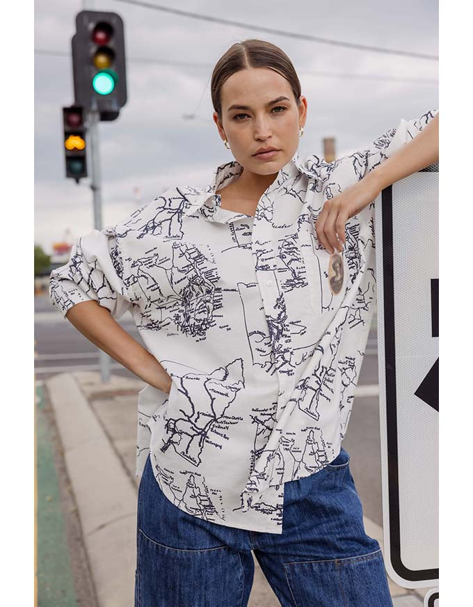 Maps Button Through Shirt