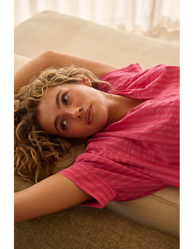 Kaitlyn Shirt - Raspberry Stripe