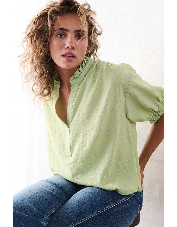 Sara Shirt Green w/Blue Dots
