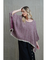 Liza Fringe Poncho Top Burgundy Linen