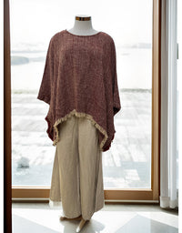Liza Fringe Poncho Top Burgundy Linen