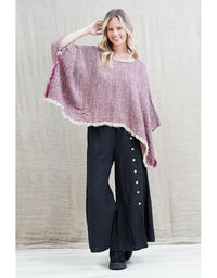 Liza Fringe Poncho Top Burgundy Linen