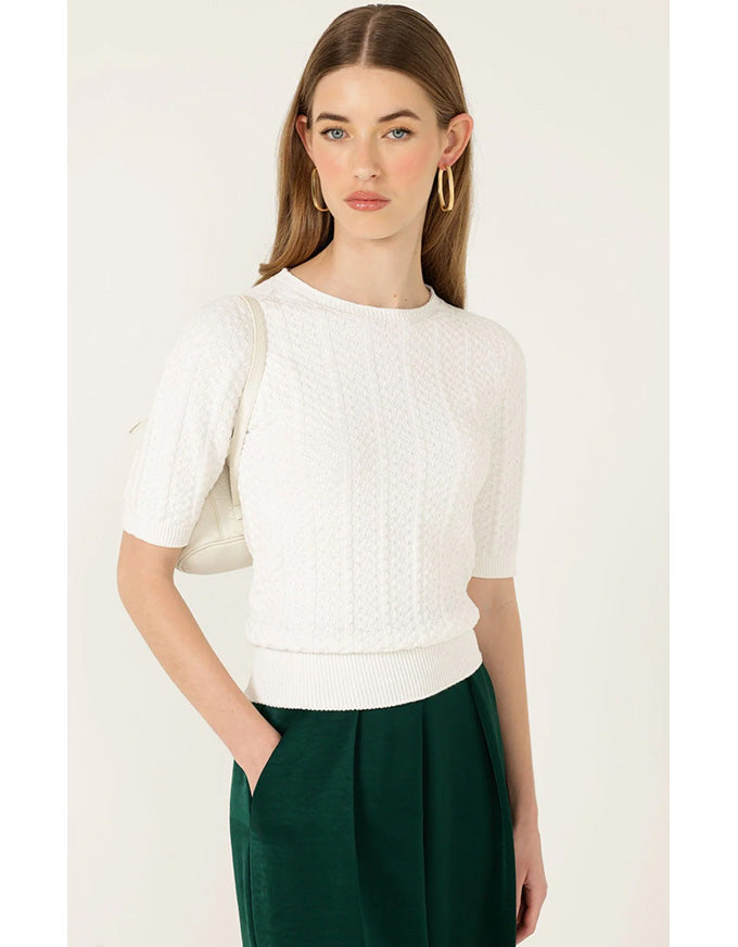Chevron Knit Top Ivory - Australian Made
