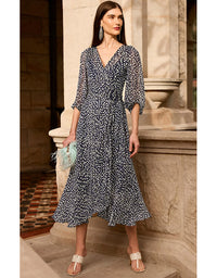 Cloudland Wrap Dress - Navy White Spot