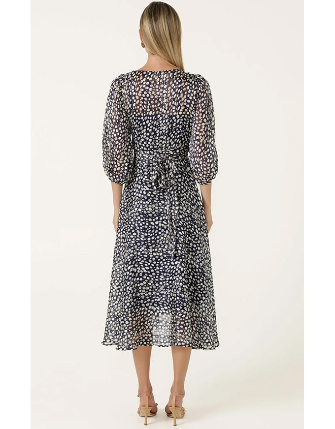 Cloudland Wrap Dress - Navy White Spot