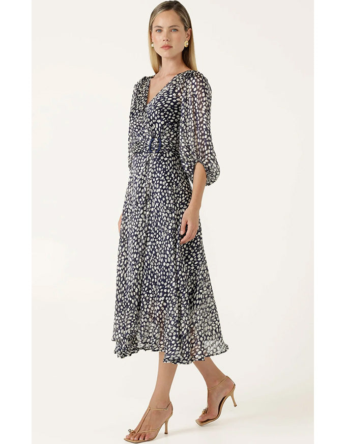 Cloudland Wrap Dress - Navy White Spot