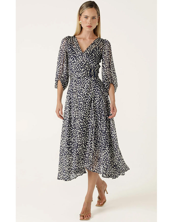 Cloudland Wrap Dress - Navy White Spot