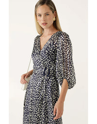 Cloudland Wrap Dress - Navy White Spot