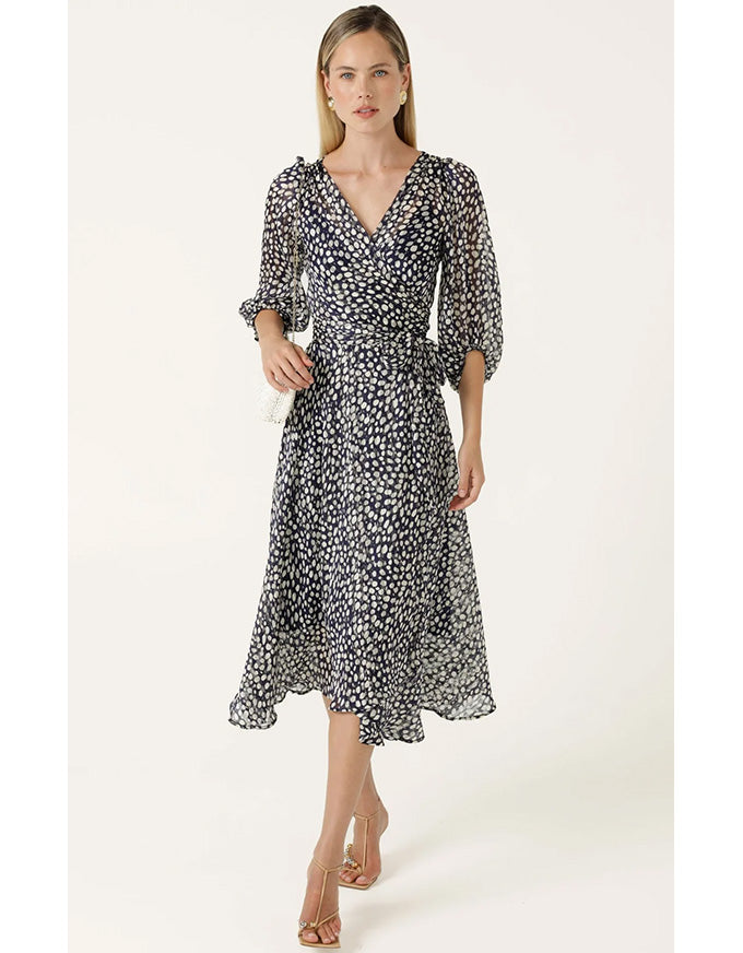 Cloudland Wrap Dress - Navy White Spot