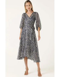 Cloudland Wrap Dress - Navy White Spot