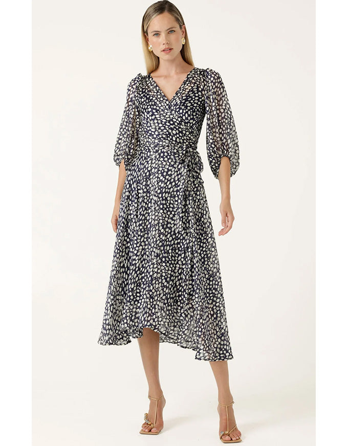 Cloudland Wrap Dress - Navy White Spot