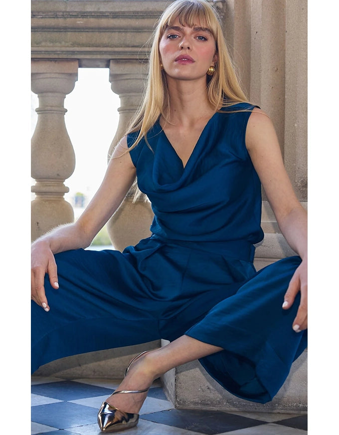 Cowl Bias Top Steele Blue