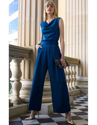 Cowl Bias Top Steele Blue