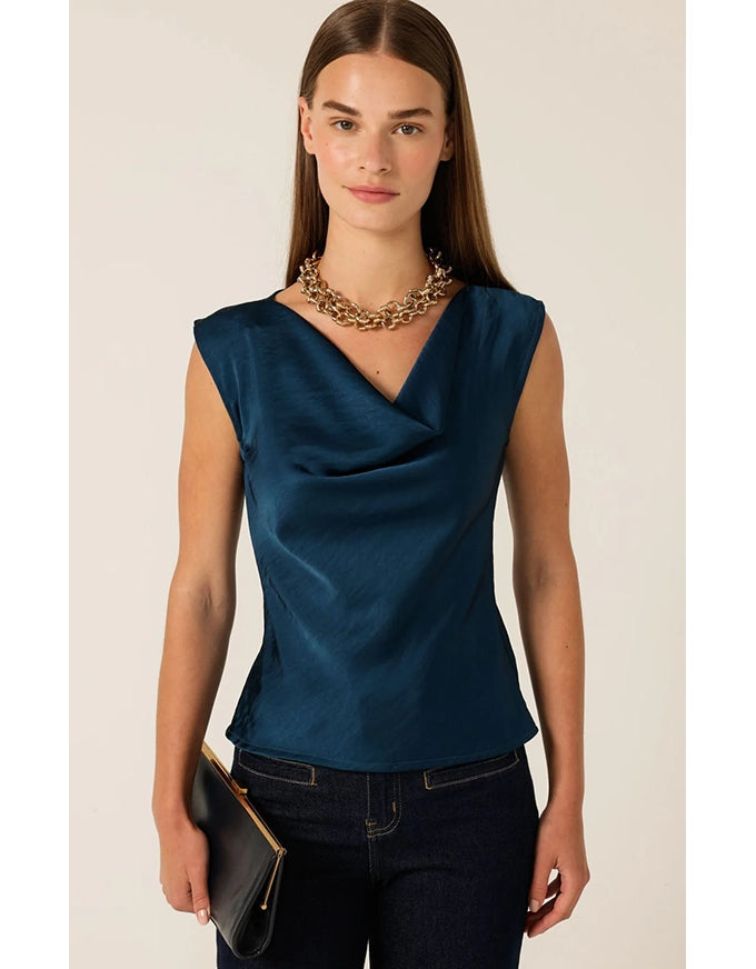 Cowl Bias Top Steele Blue