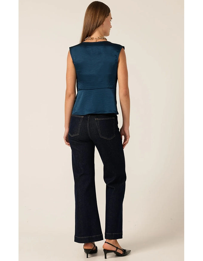 Cowl Bias Top Steele Blue