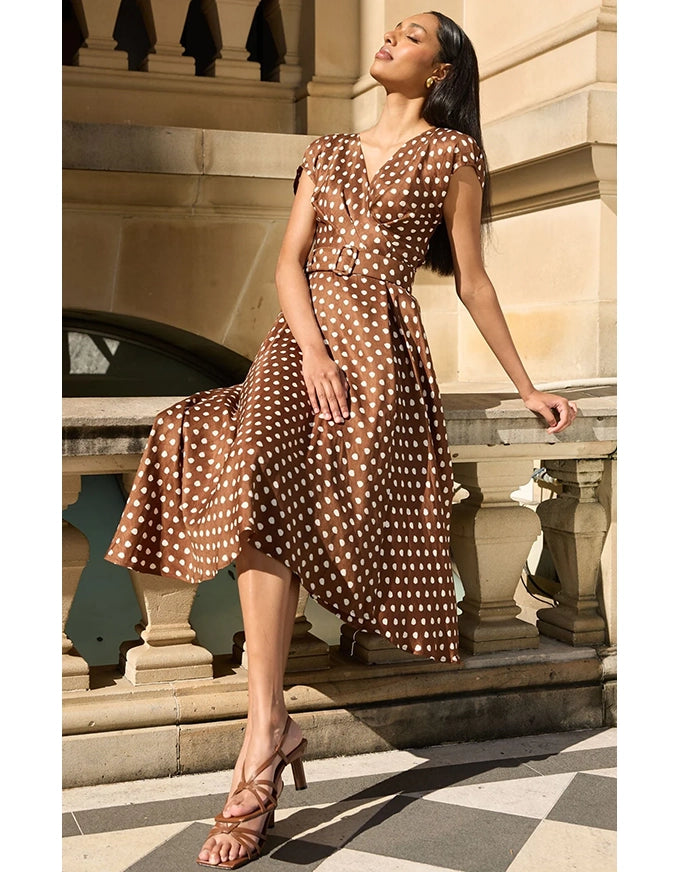 Dottie Wrap Midi Choc Cream Spot