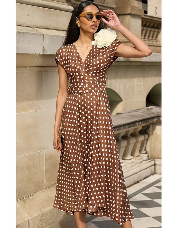 Dottie Wrap Midi Choc Cream Spot