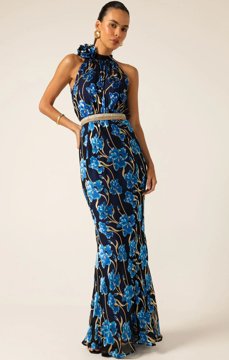 Elea Halter Bias Maxi Dress - Blue Iris