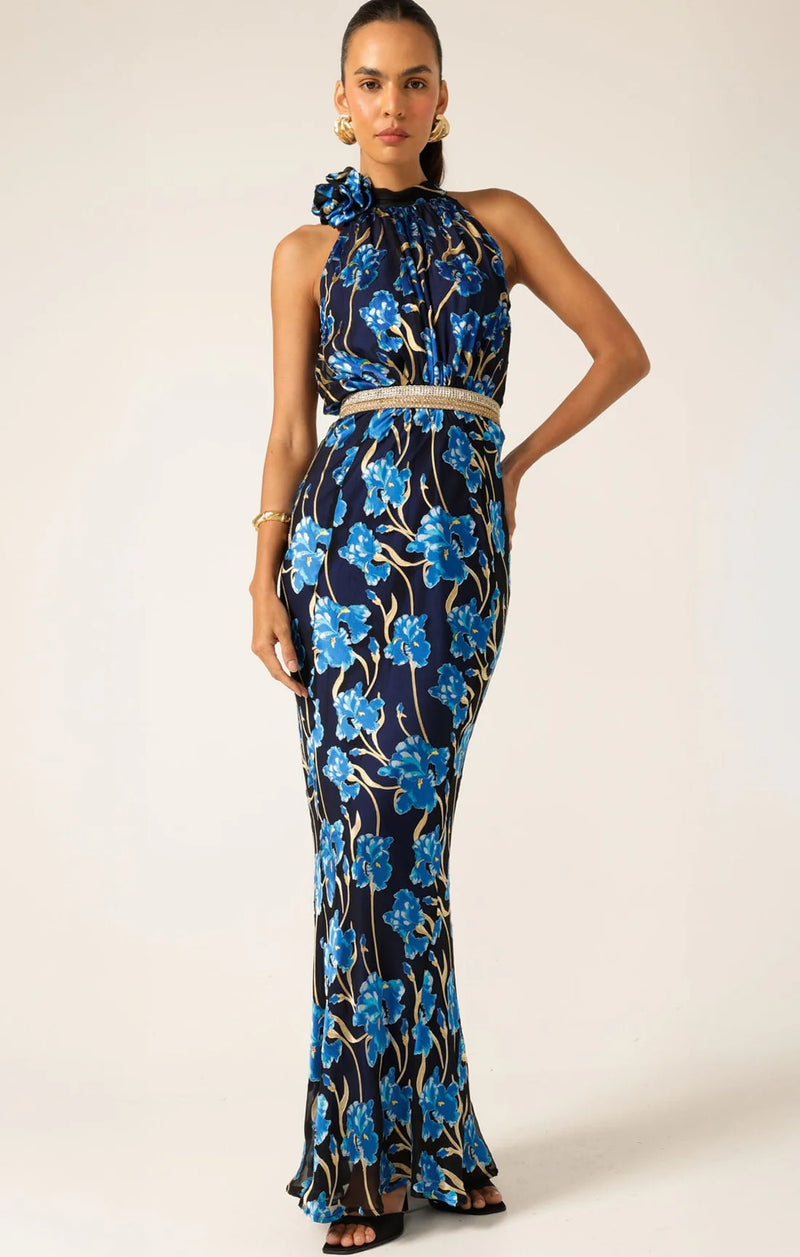 Elea Halter Bias Maxi Dress - Blue Iris