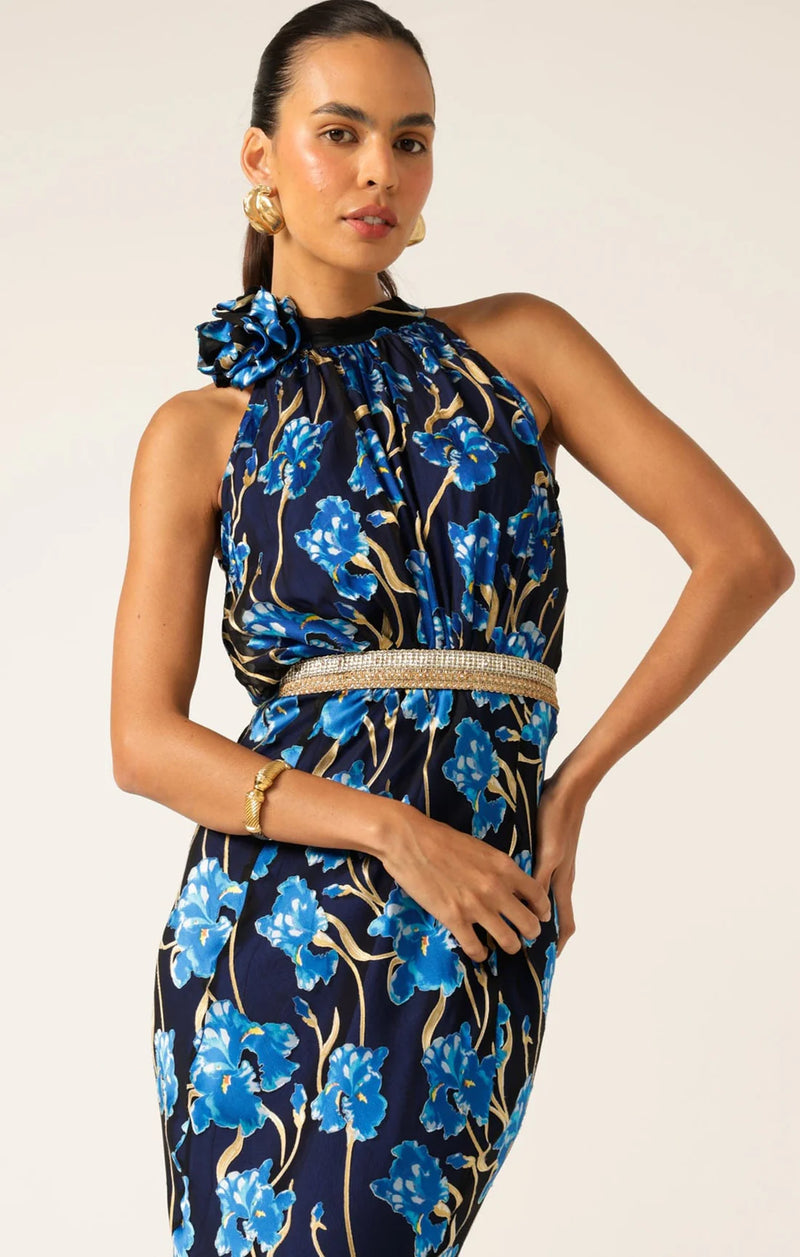 Elea Halter Bias Maxi Dress - Blue Iris
