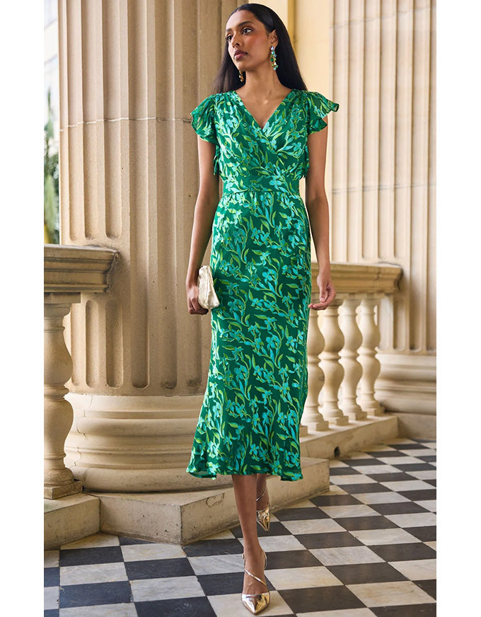 Fleur De Lys Midi Dress - Green Botanical