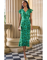 Fleur De Lys Midi Dress - Green Botanical