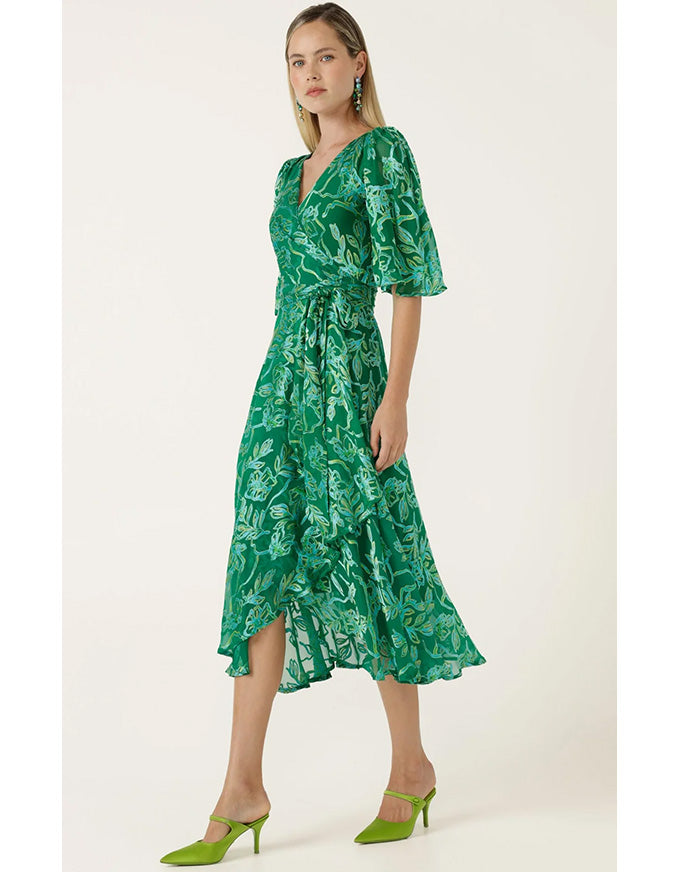 Garden Maze Wrap Dress Green Aqua Floral