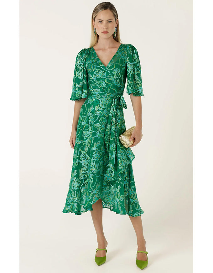Garden Maze Wrap Dress Green Aqua Floral