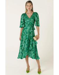 Garden Maze Wrap Dress Green Aqua Floral