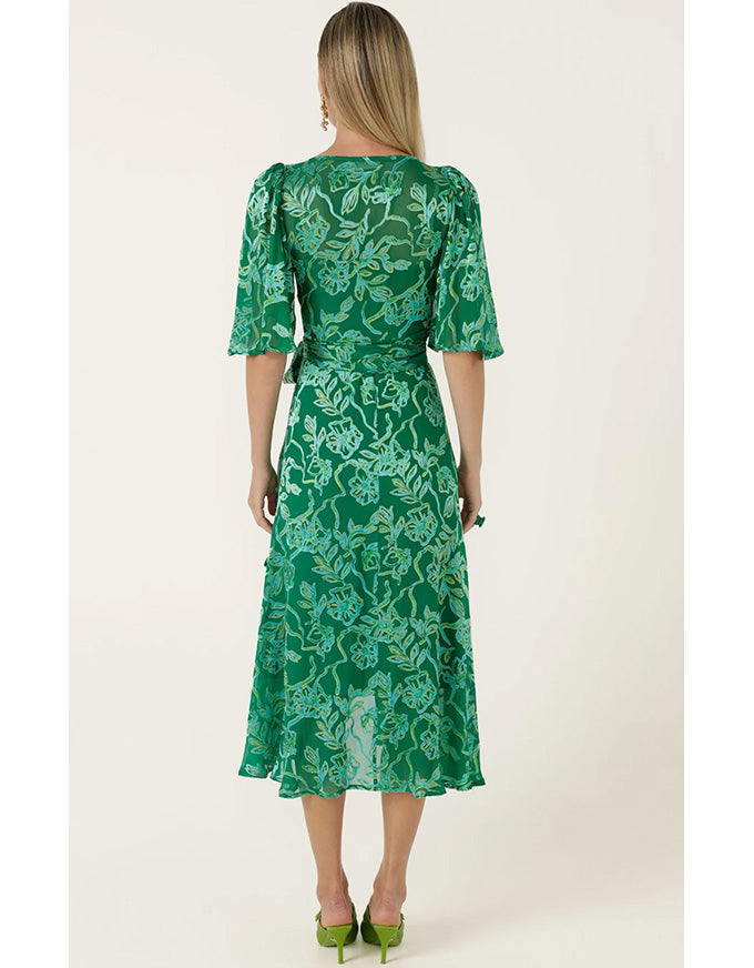 Garden Maze Wrap Dress Green Aqua Floral