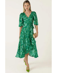 Garden Maze Wrap Dress Green Aqua Floral