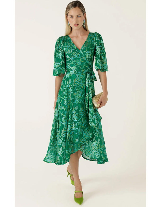 Garden Maze Wrap Dress Green Aqua Floral