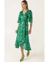 Garden Maze Wrap Dress Green Aqua Floral