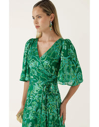 Garden Maze Wrap Dress Green Aqua Floral