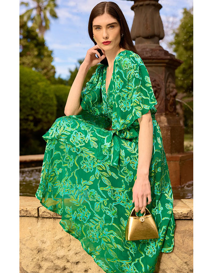 Garden Maze Wrap Dress Green Aqua Floral